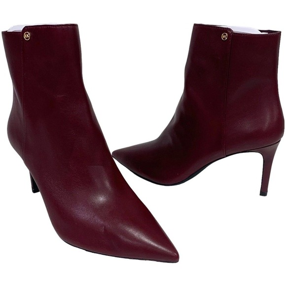 Michael Kors | Boots Alina Flex Leather Burgundy Heeled Ankle Zip NEW - Picture 1 of 7